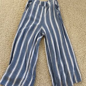 Light blue flowy bottoms with white stripes